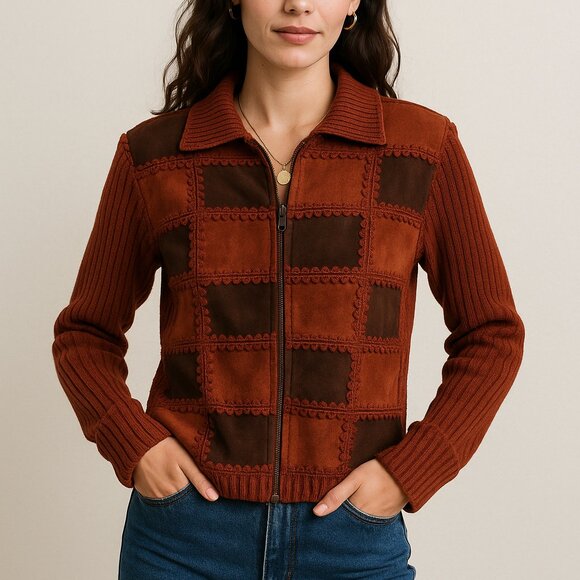Designers Studio Originals Jackets & Blazers - Y2K Designers Studio Originals Patchwork Leather & Knit Jacket – Size S